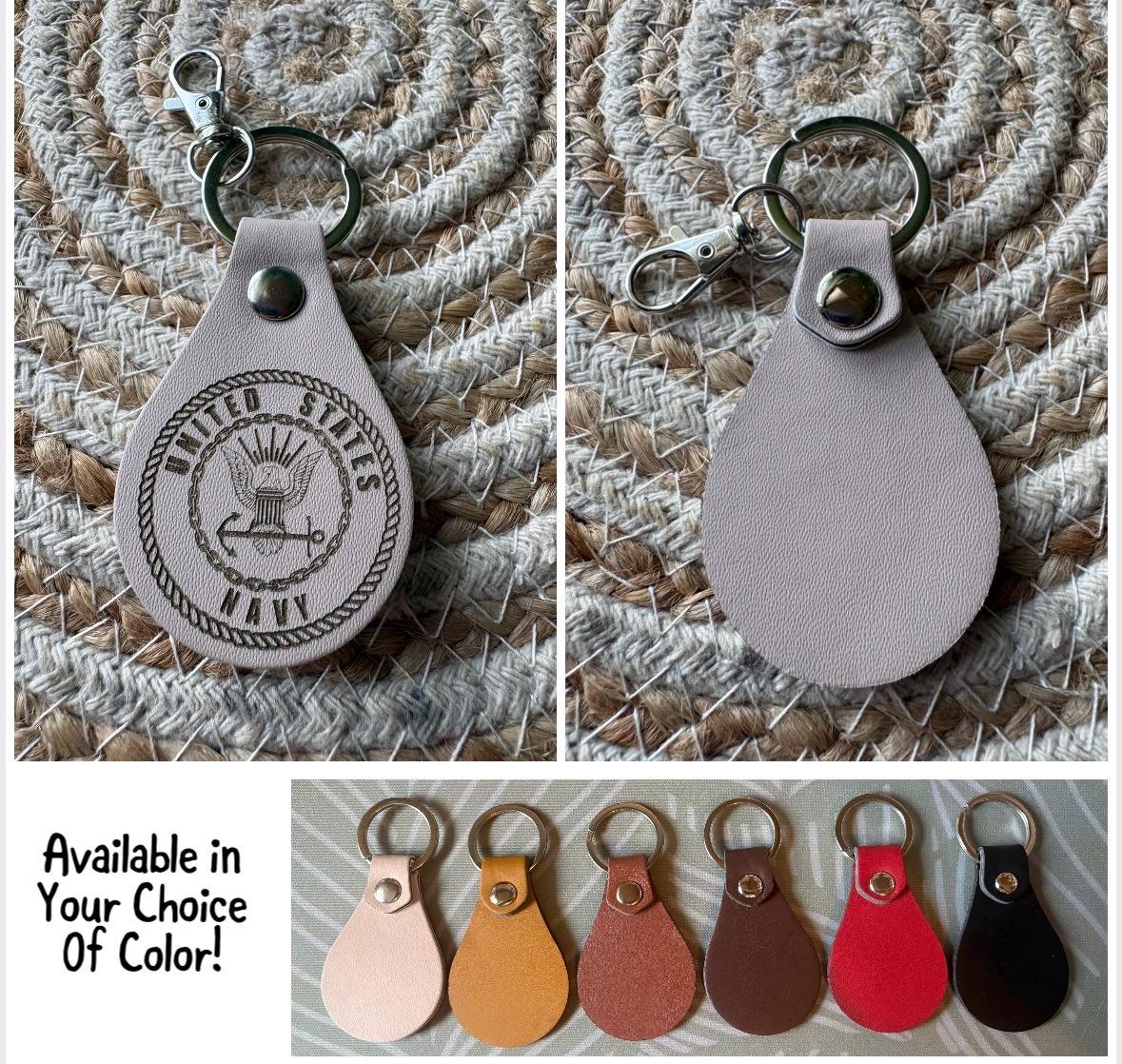 Engraved Leather US Military Keychain, Armed Forces Gift