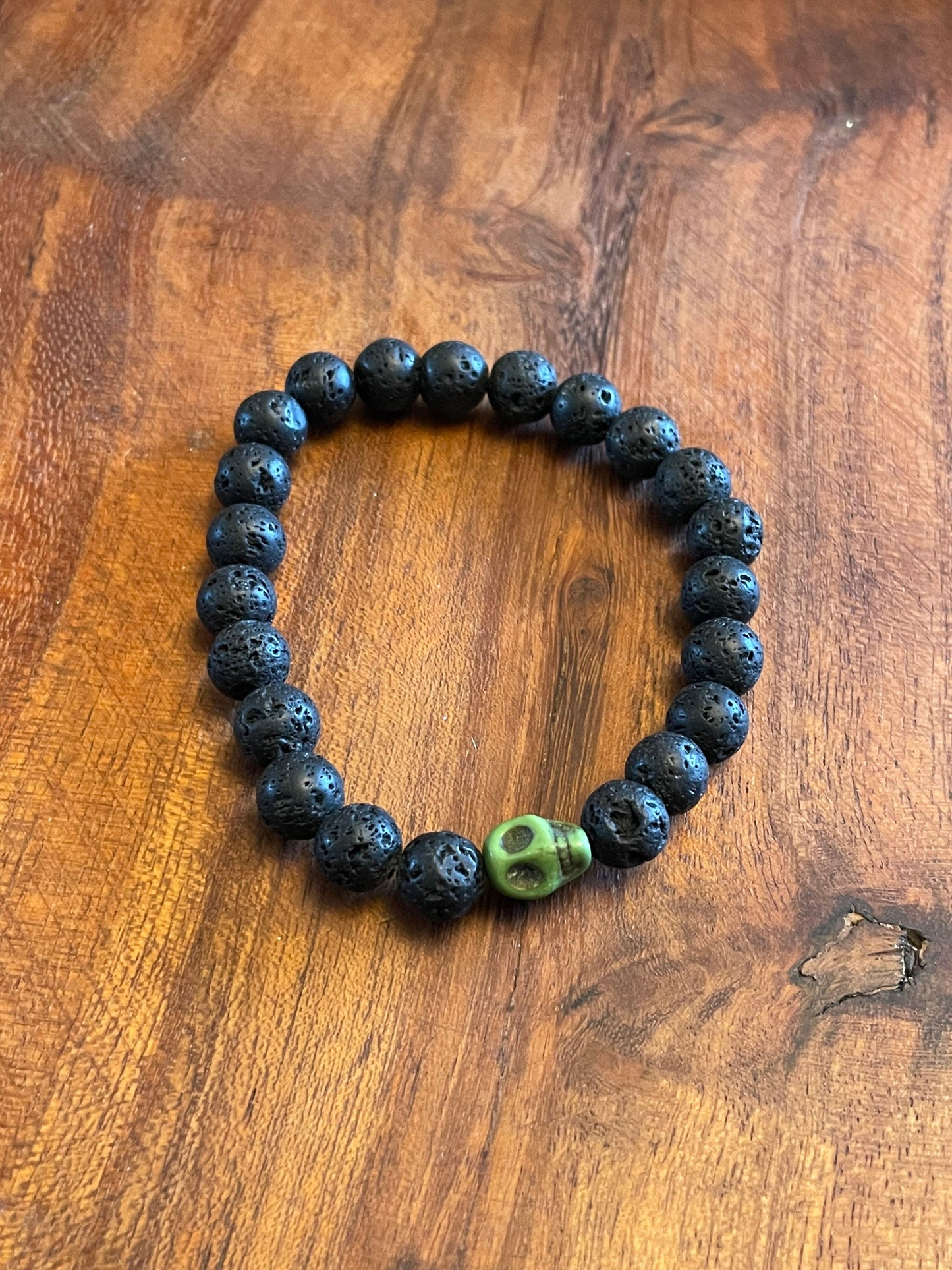 Unique Authentic Lava Bead Skull Elastic Bracelets in Multiple Colors