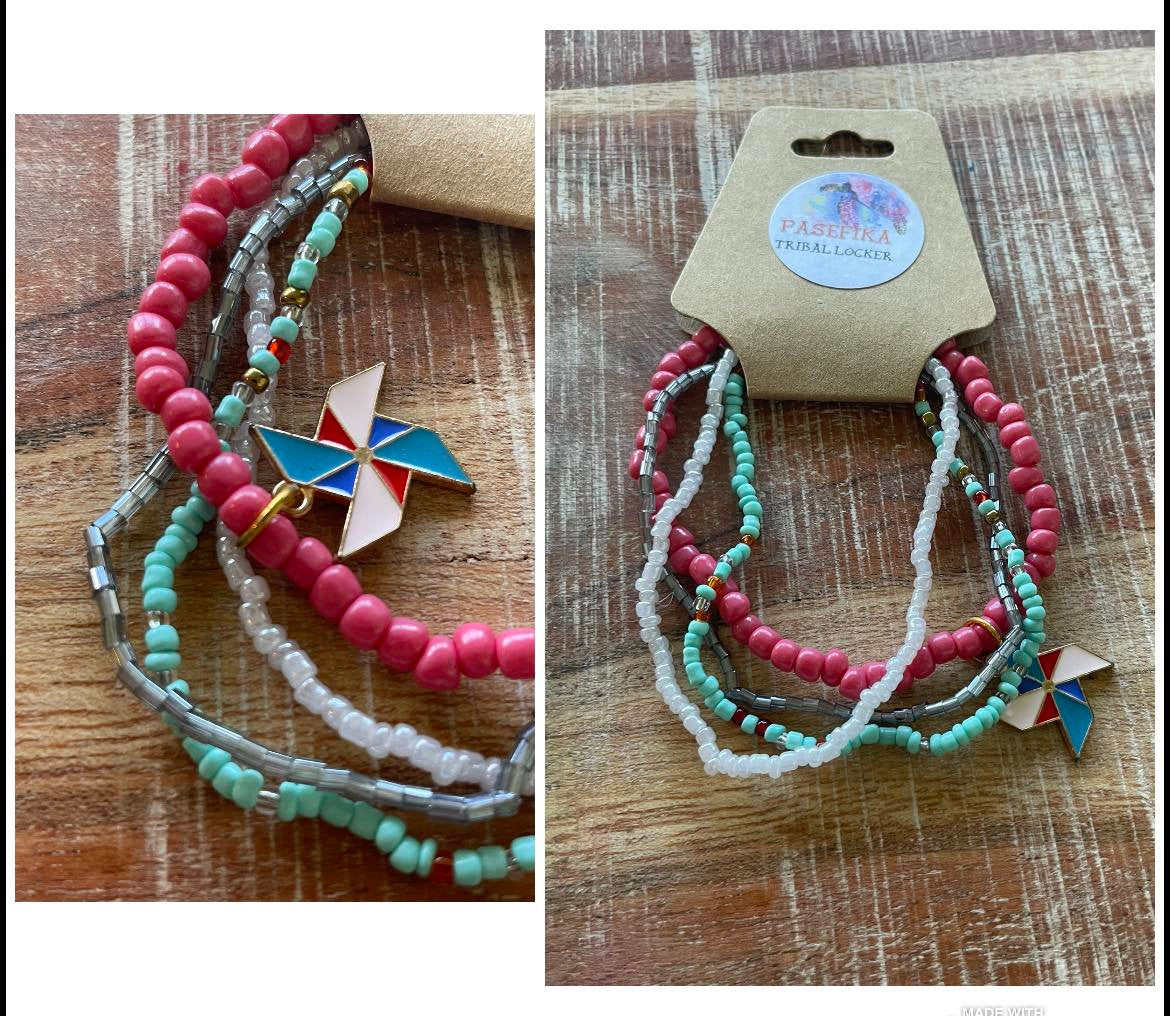 Handmade Boho Beaded Bracelet Set – Lava Stone, Seashell Accents
