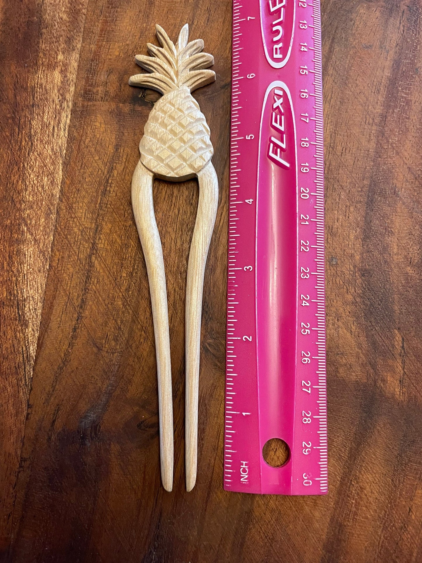 Hand-Carved Wooden Hair Fork – Polynesian Floral & Turtle Design