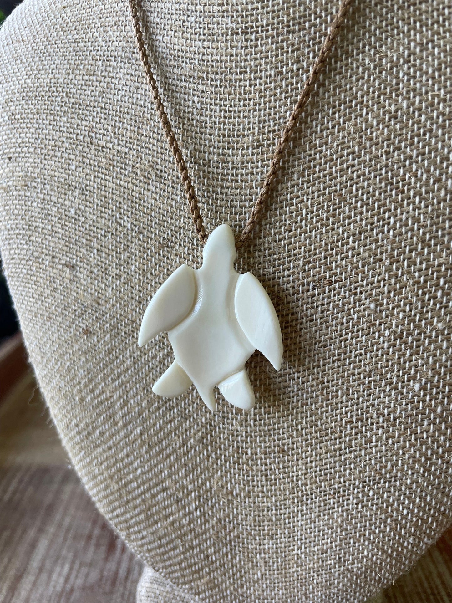 Hand Carved Bone Sea Turtle Necklace β Latte Stone, CHamoru Pride