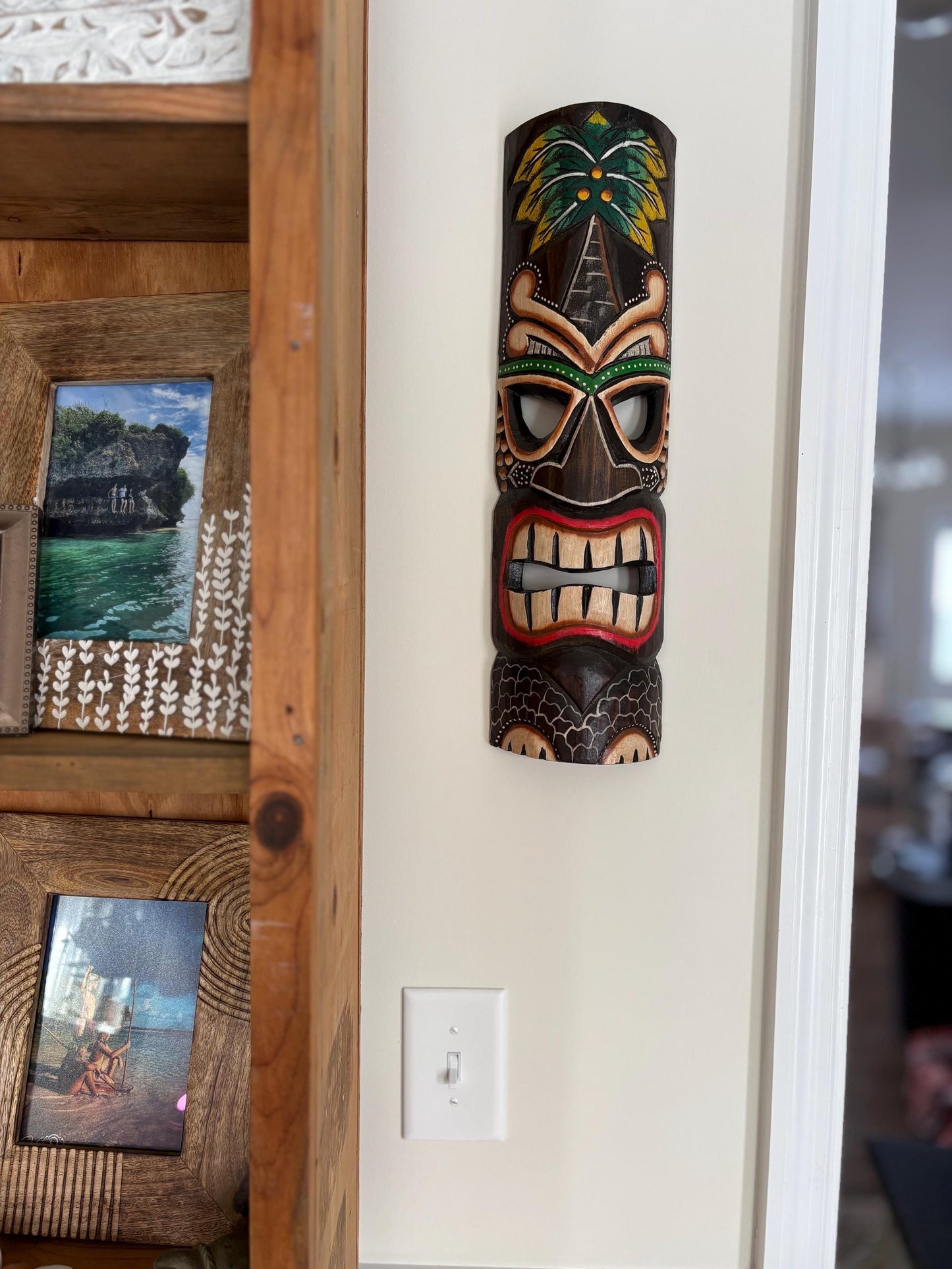 Teakwood Lightweight Handcarved and Handpainted Palm Tree Hawaiian Tiki Display