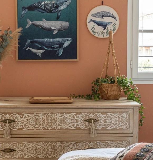 Whale Fin Teak Tray: Beautifully Engraved Wood Dish
