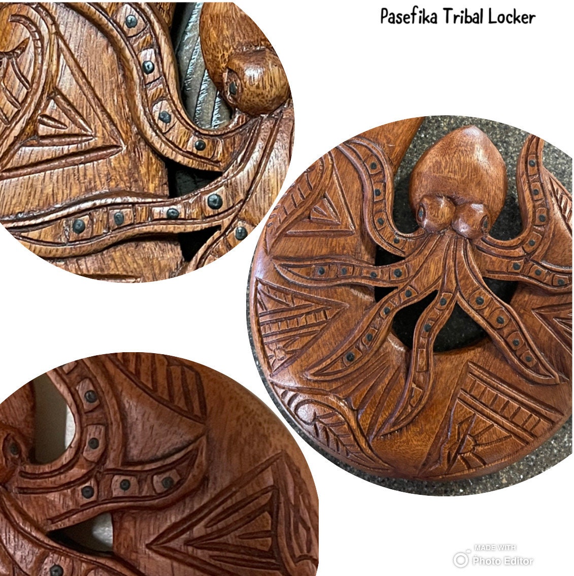 Hand-Carved Wood Makau – Polynesian Octopus Tribal Decor