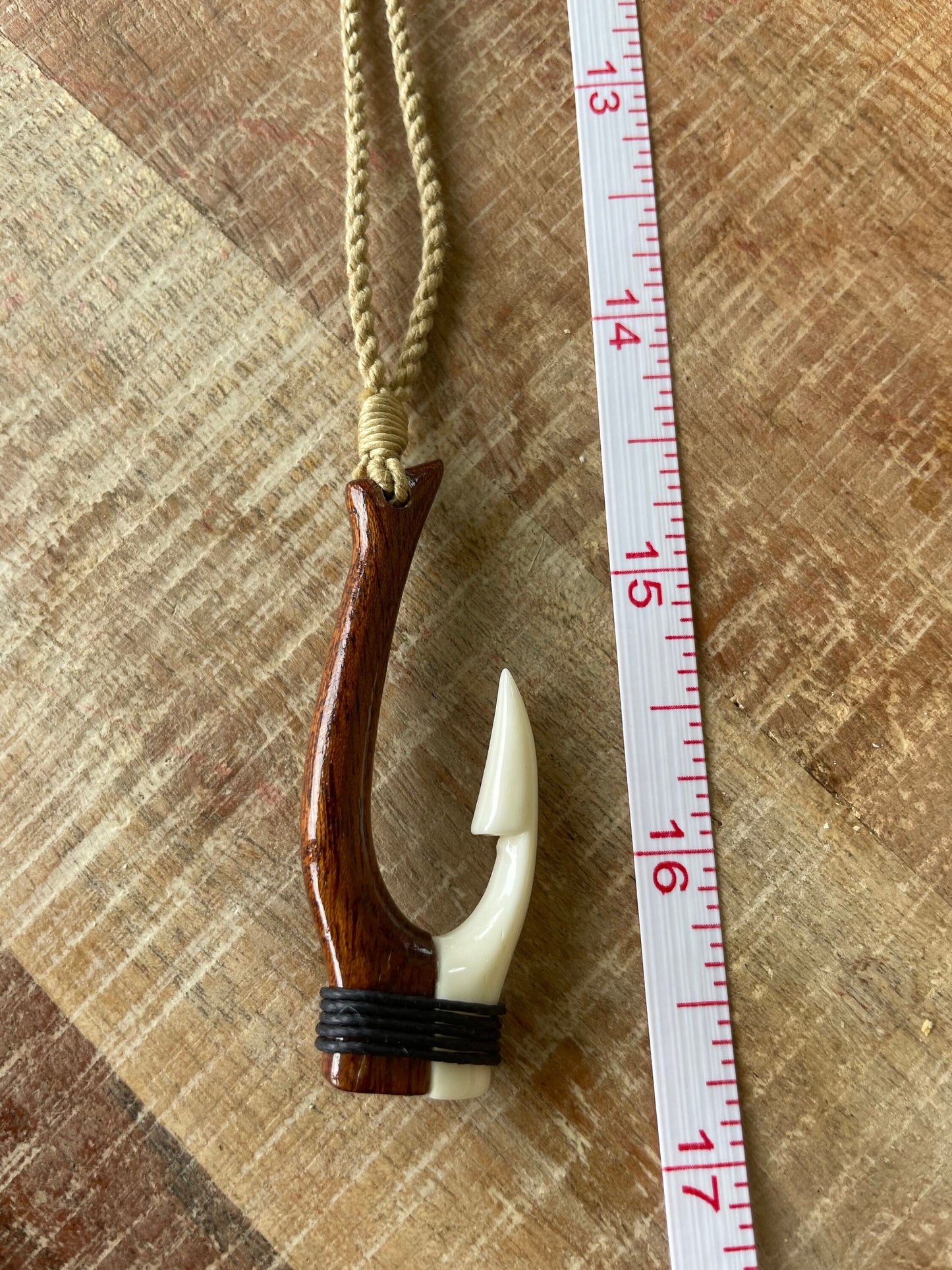 Hand Carved Koa Wood & Buffalo Bone Makau Necklace – Polynesian Fish Hook