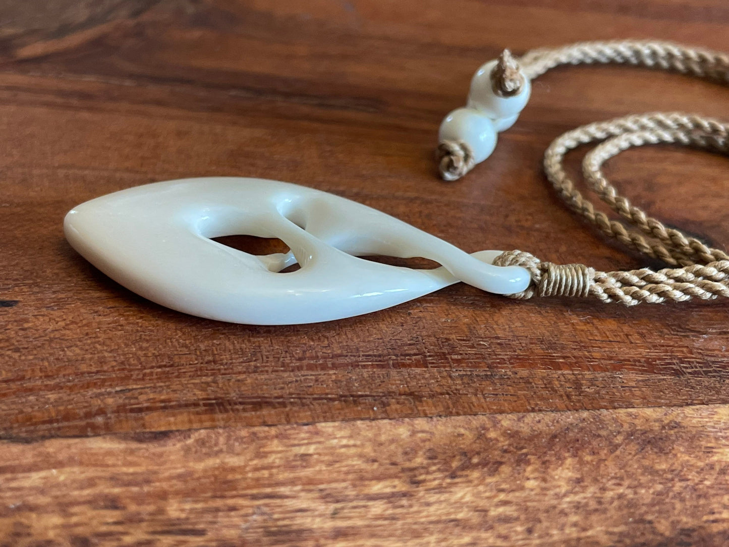 Unique Traditional Polynesian Hand Carved Solid Bone Pikura (Infinity Friends) Adjustable Necklace