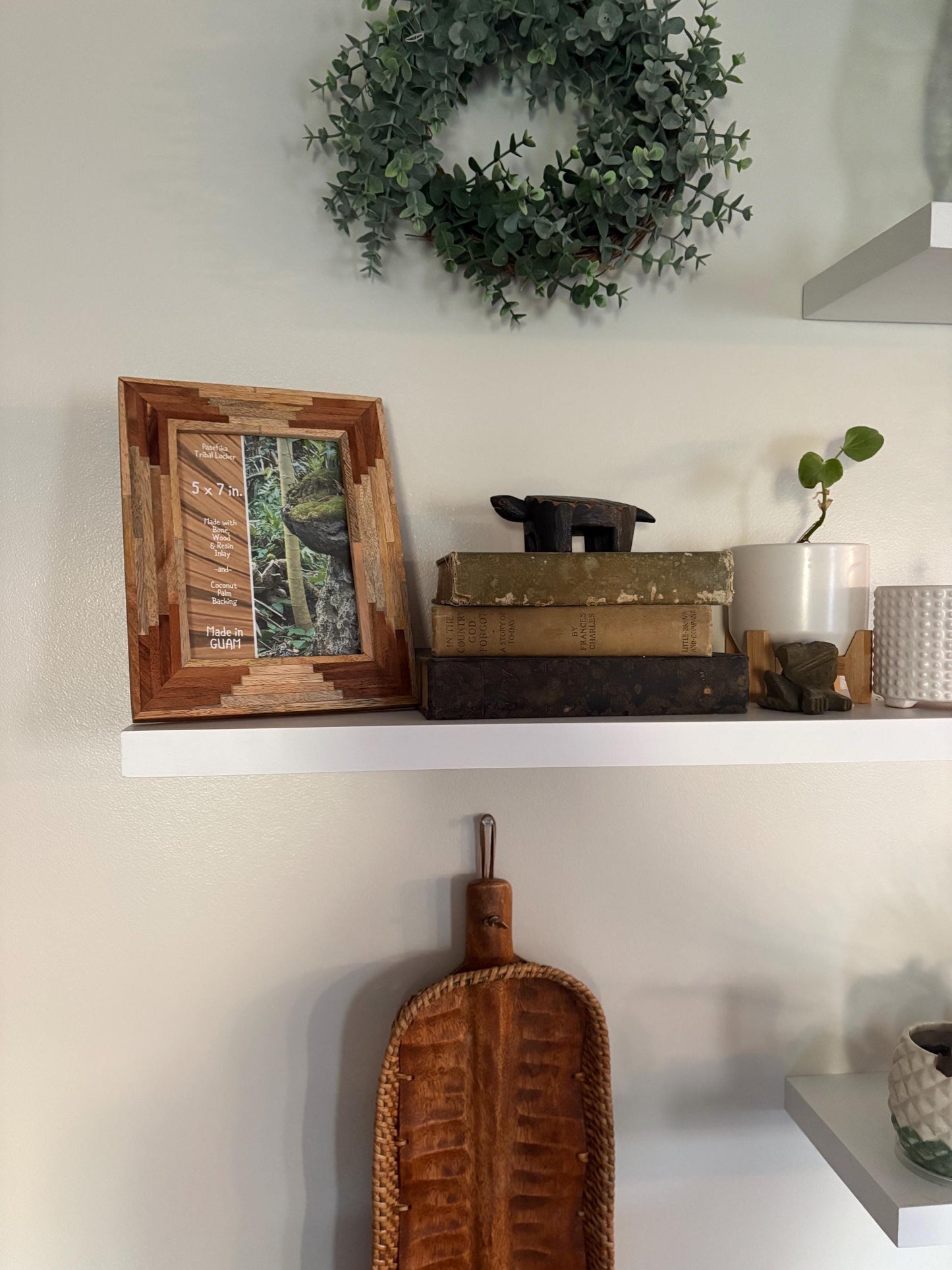 Polynesian Wood Inlay Picture Frame, Teak and Hibiscus, 5x7