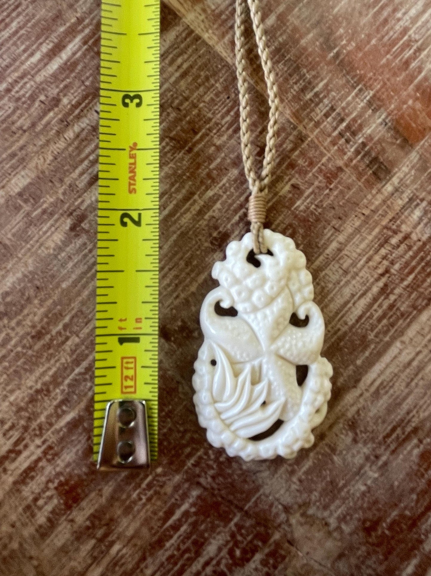 Hand Carved Buffalo Bone Starfish Pendant, Adjustable Surfer Cord