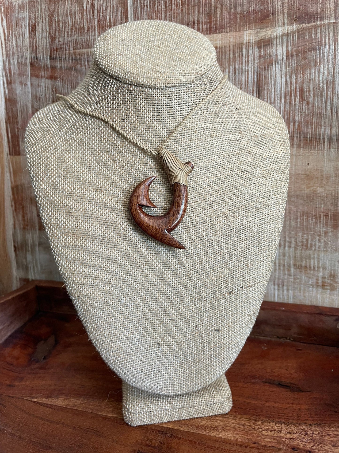Hand Carved Koa Wood Makau Pendant – Hawaiian Fish Hook Necklace