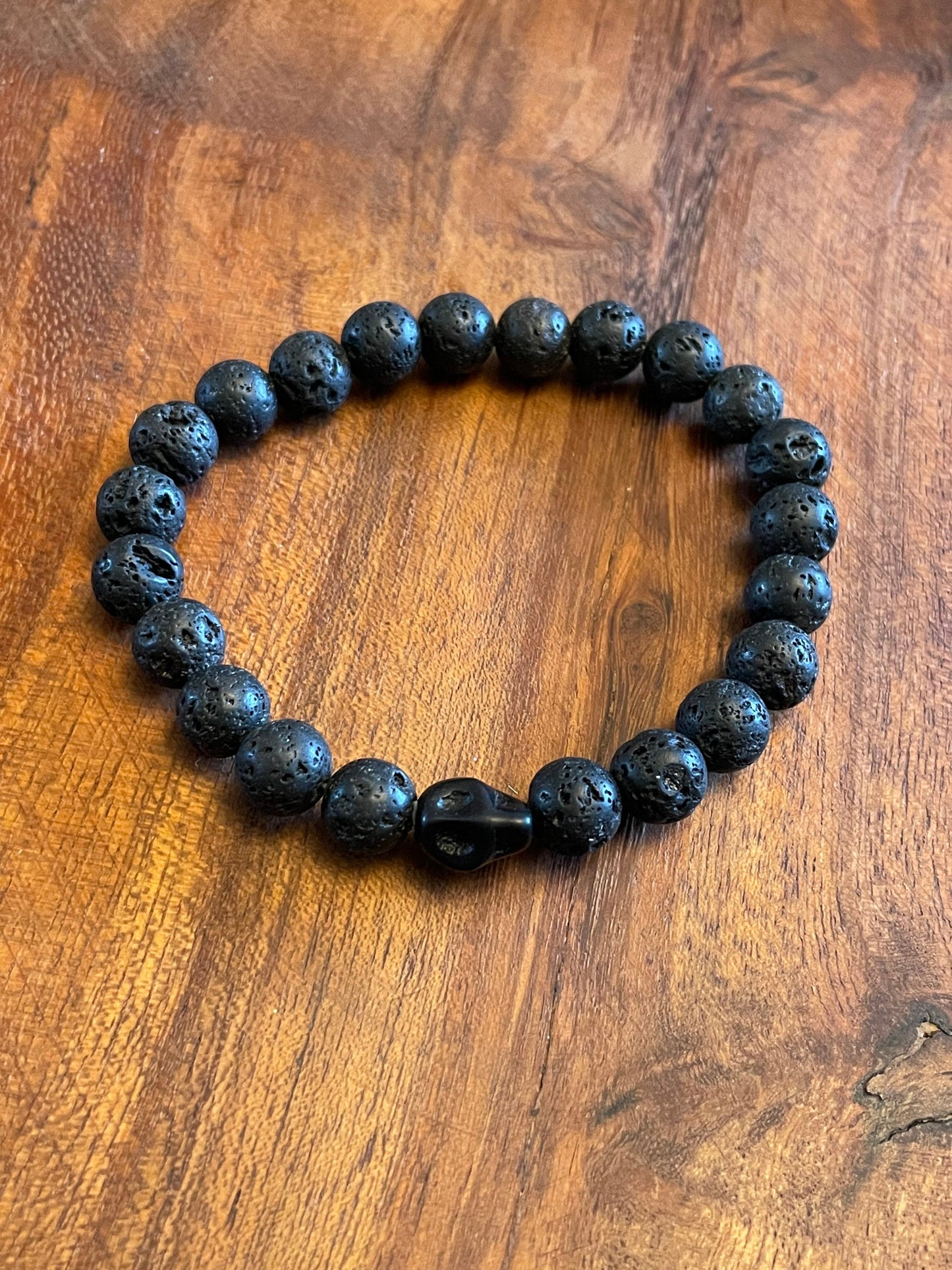 Unique Authentic Lava Bead Skull Elastic Bracelets in Multiple Colors