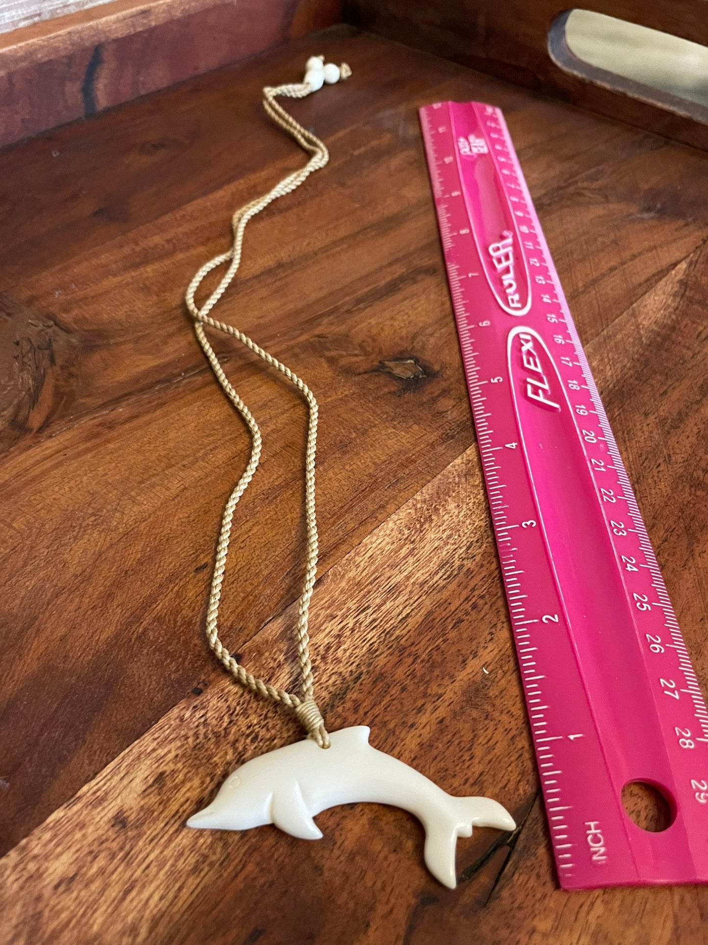 Hand Carved Bone Dolphin Necklace – Hawaiian Surfer Style Cord