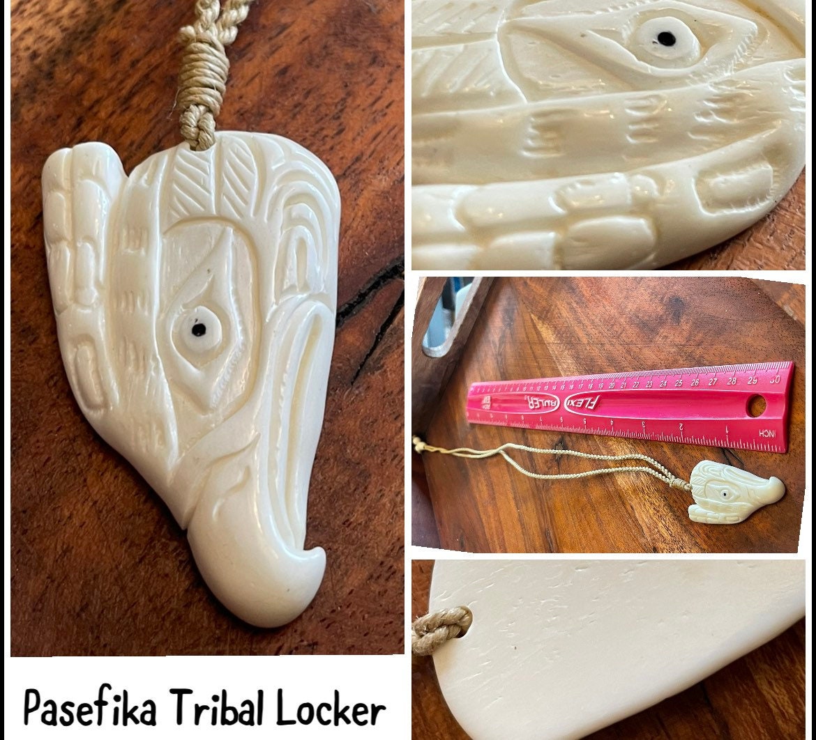 Native American Inspired Hawk or Eagle Head Hand Carved from Solid Bone - Adjustable Necklace