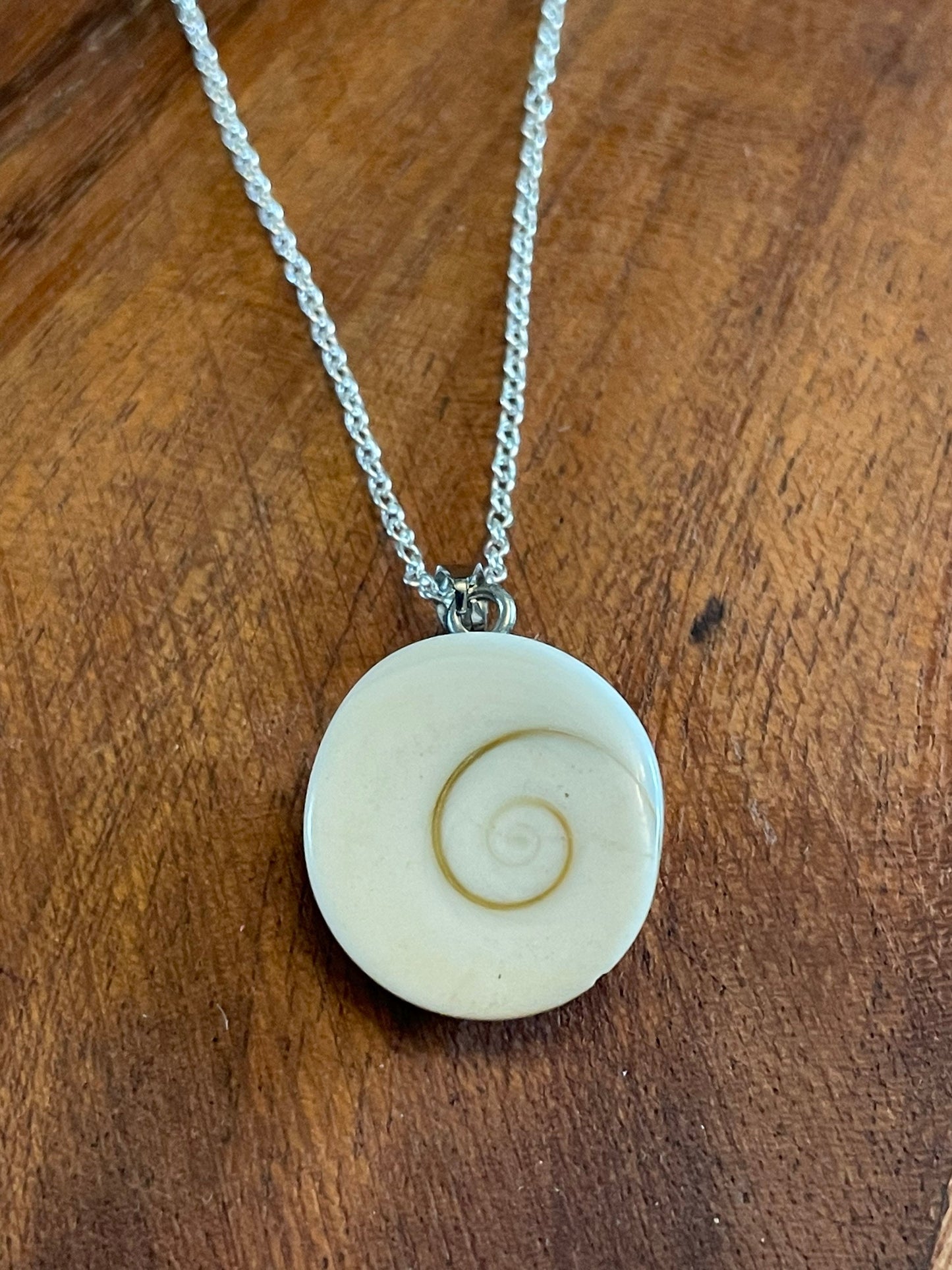 Natural Shiva Eye - Real Authentic Fossilized Seashell Pendant on .925 Silver Plated Chain