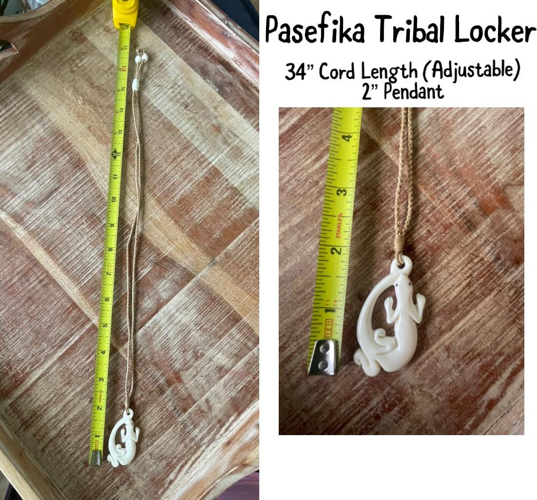 Traditional Lizard (Luck & Fortune) Solid Hand Carved Buffalo Bone Polynesian Adjustable Necklace