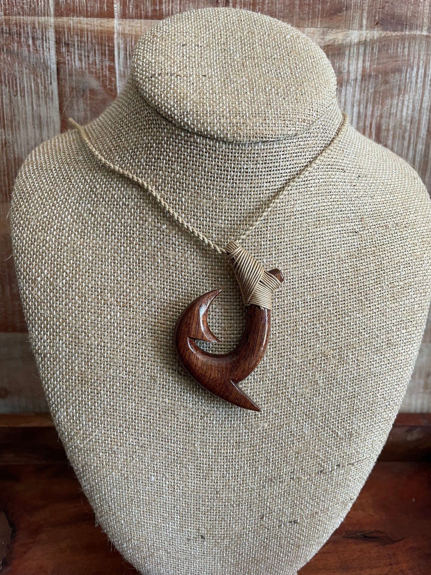 Hand Carved Koa Wood Makau Pendant – Hawaiian Fish Hook Necklace