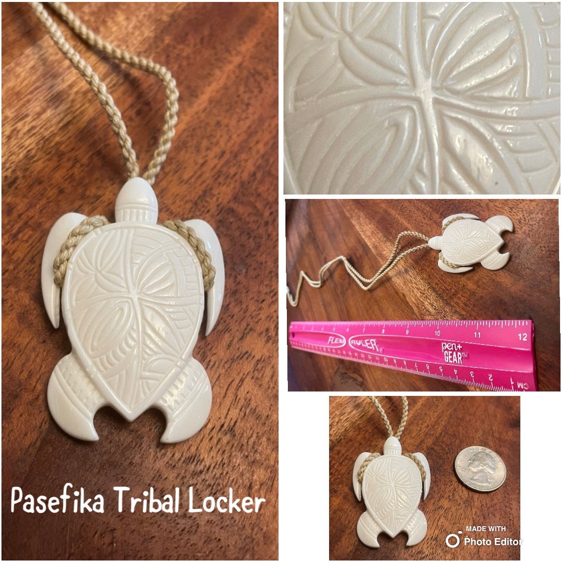 Hand Carved Buffalo Bone Honu Pendant - Adjustable Sea Turtle Necklace