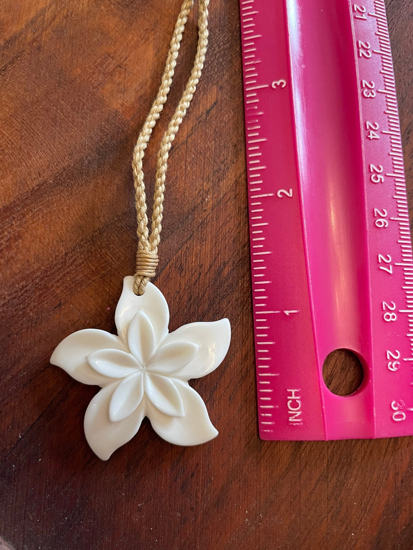 Hand Carved Bone Plumeria Necklace: Polynesian Boho Jewelry