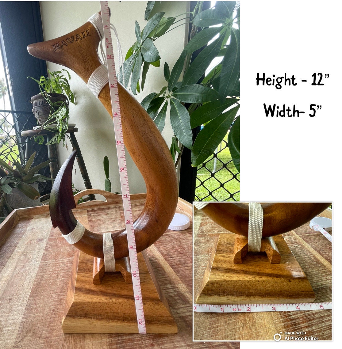 Handmade Albesia Wood Fish Hook – Hawaiian Makau Decor (12 inch)
