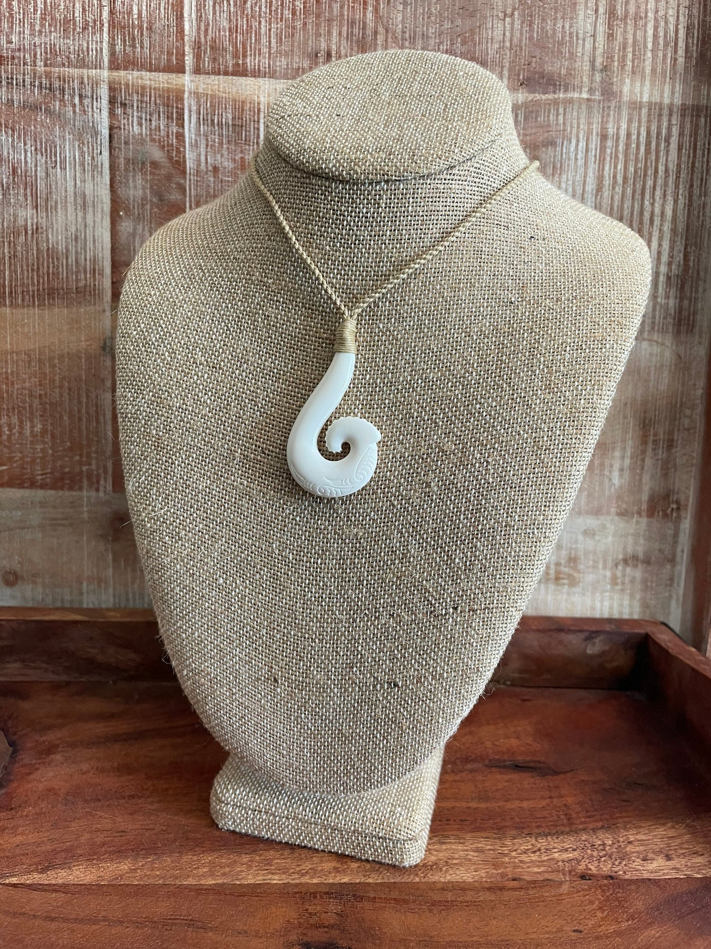 Hand Carved Buffalo Bone Makau Necklace - Adjustable Hawaiian Fish Hook