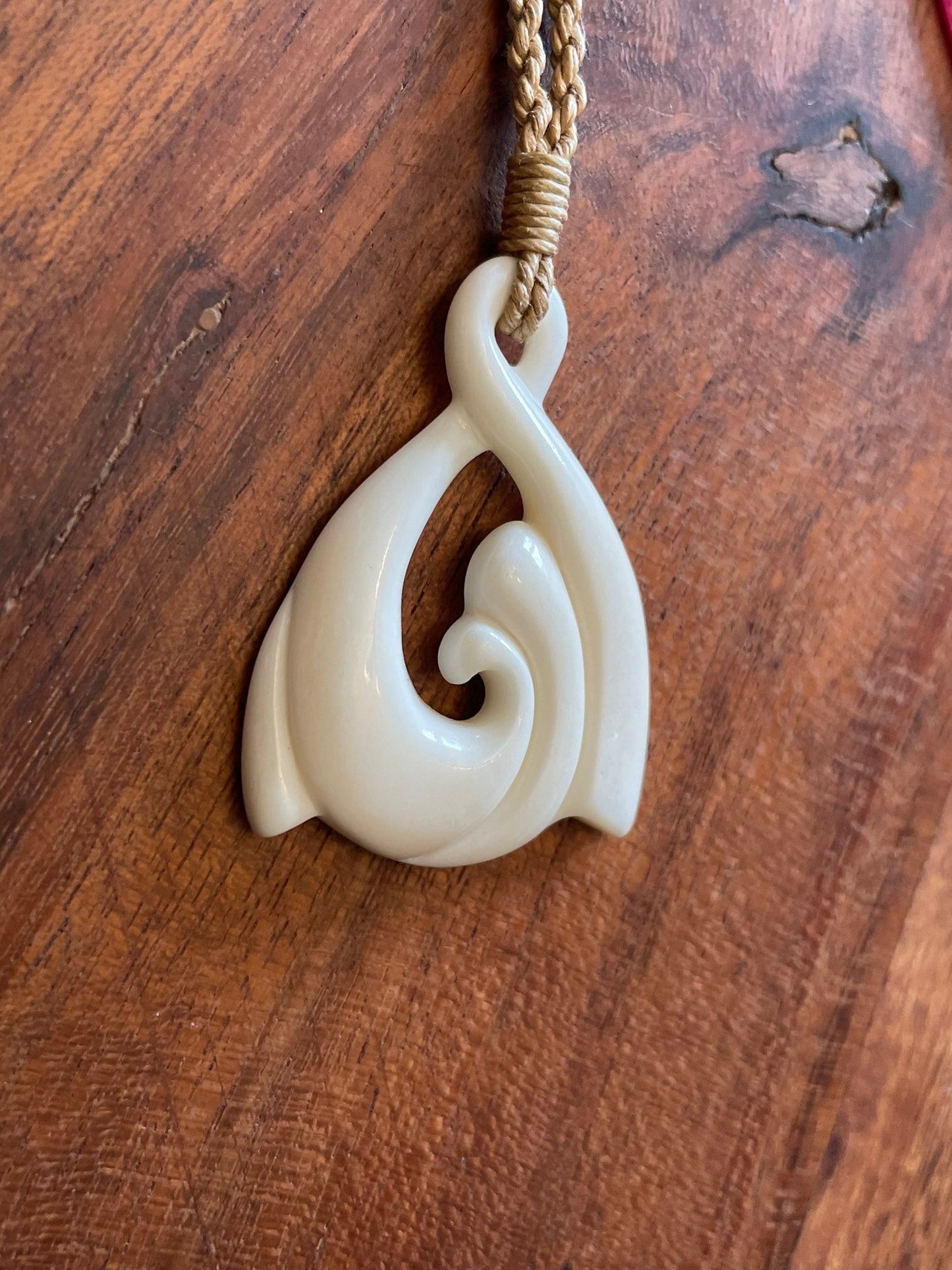 New Zealand Inspired Pikura and Koru Solid Bone Hand Carved Necklace