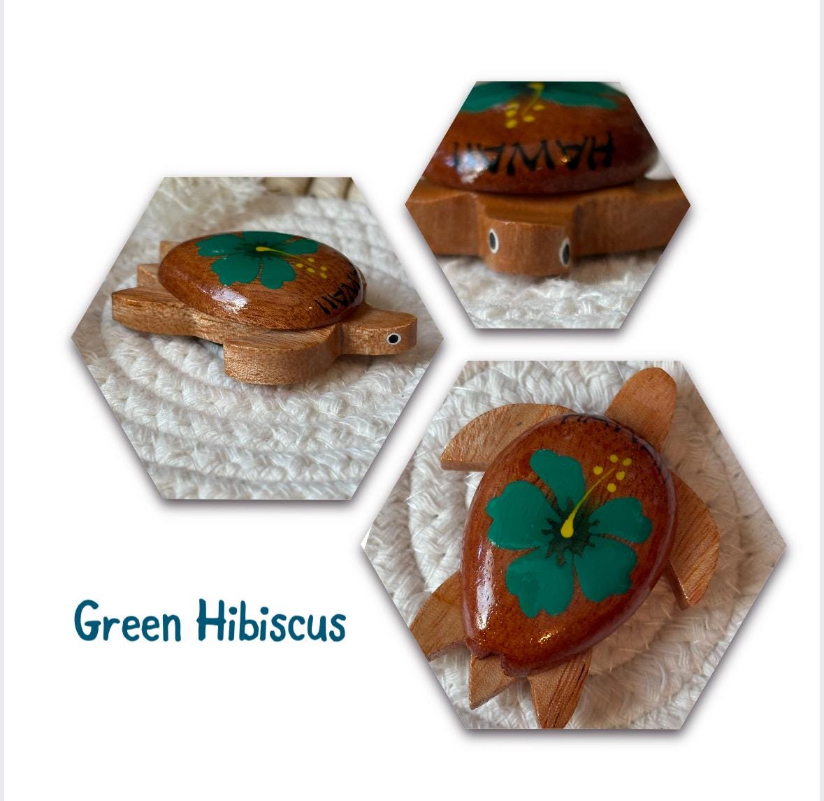Hand Carved Wood Honu Magnet - Hand Painted Hibiscus, Hawaii Decor