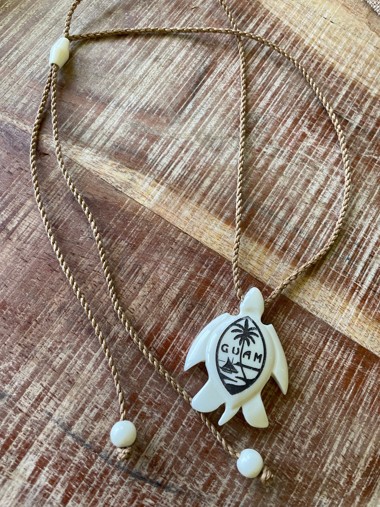 Handcarved Bone Guam Flag Sea Turtle Necklace – Adjustable Chamorro Jewelry