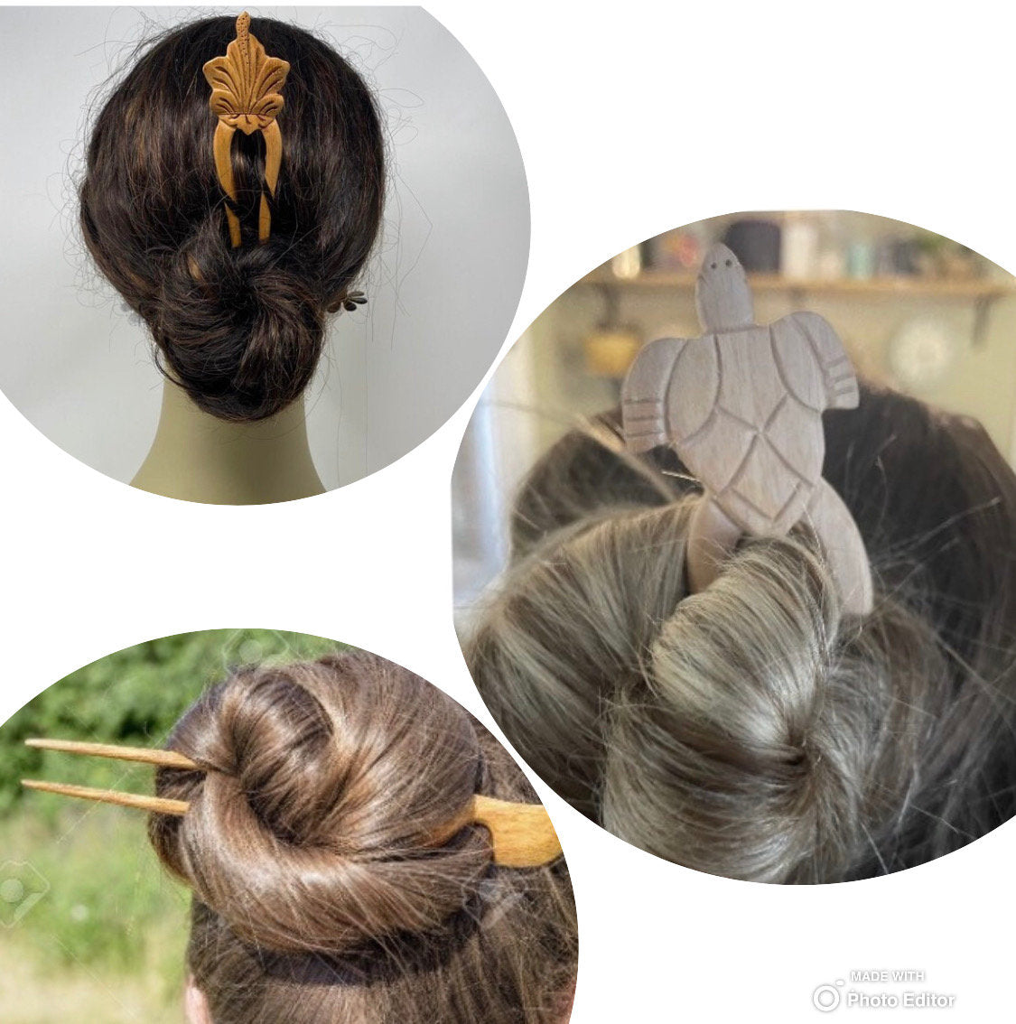Hand-Carved Wooden Hair Fork – Polynesian Floral & Turtle Design