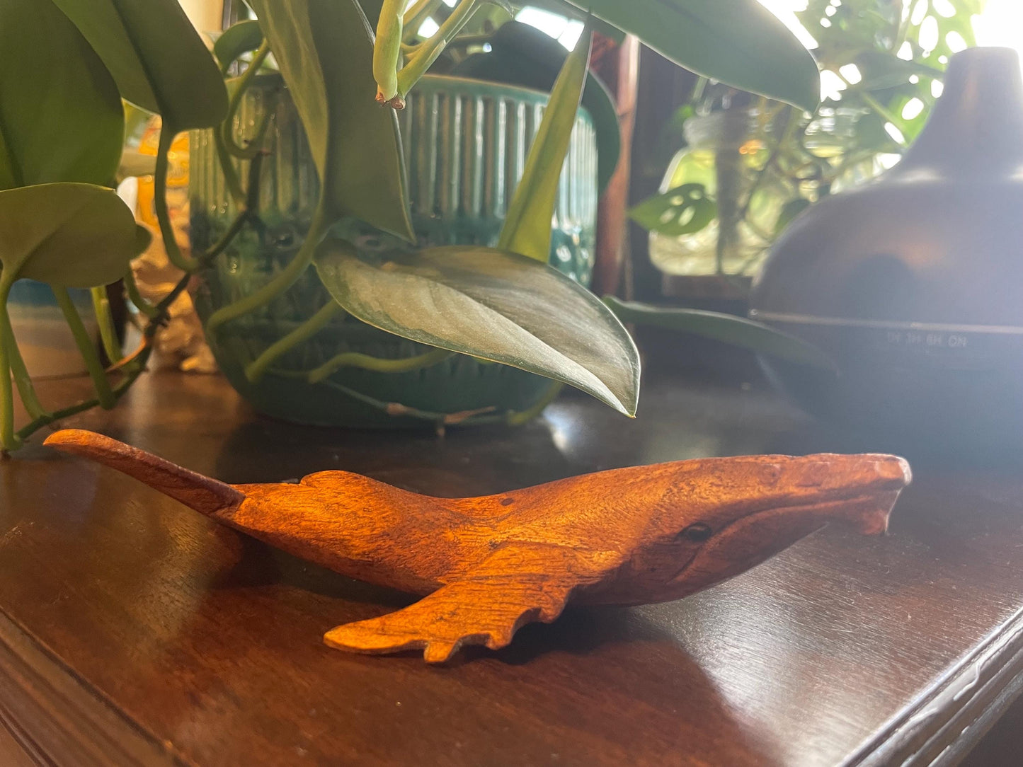 Hand Carved Hibiscus Wood Whale Figurine, Polynesian Decor