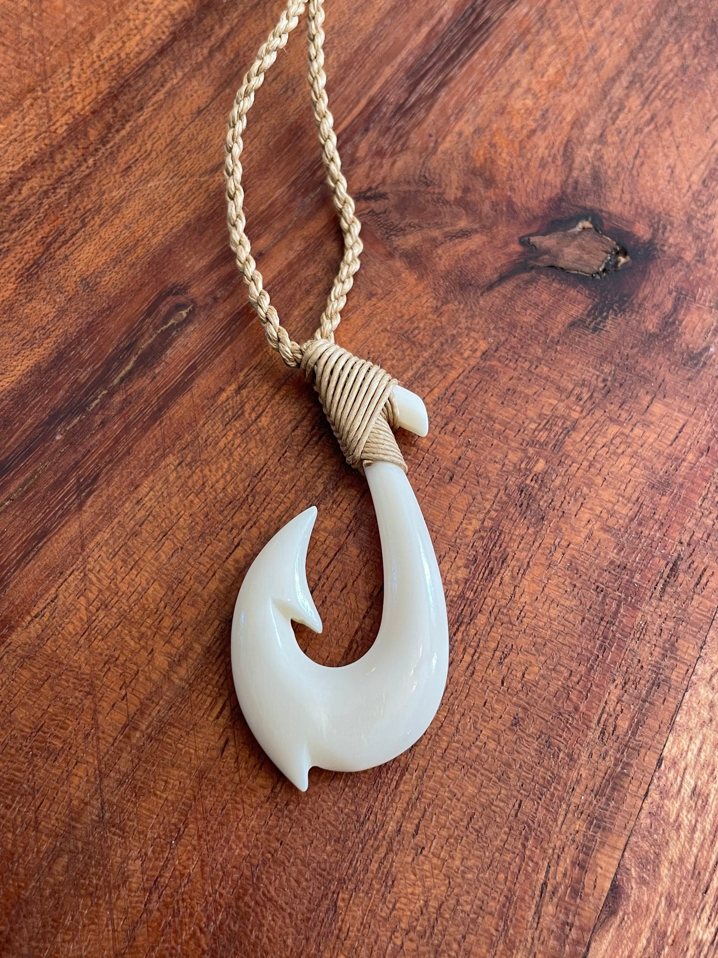Hand Carved Buffalo Bone Hei Makau Necklace – Polynesian Good Luck Charm