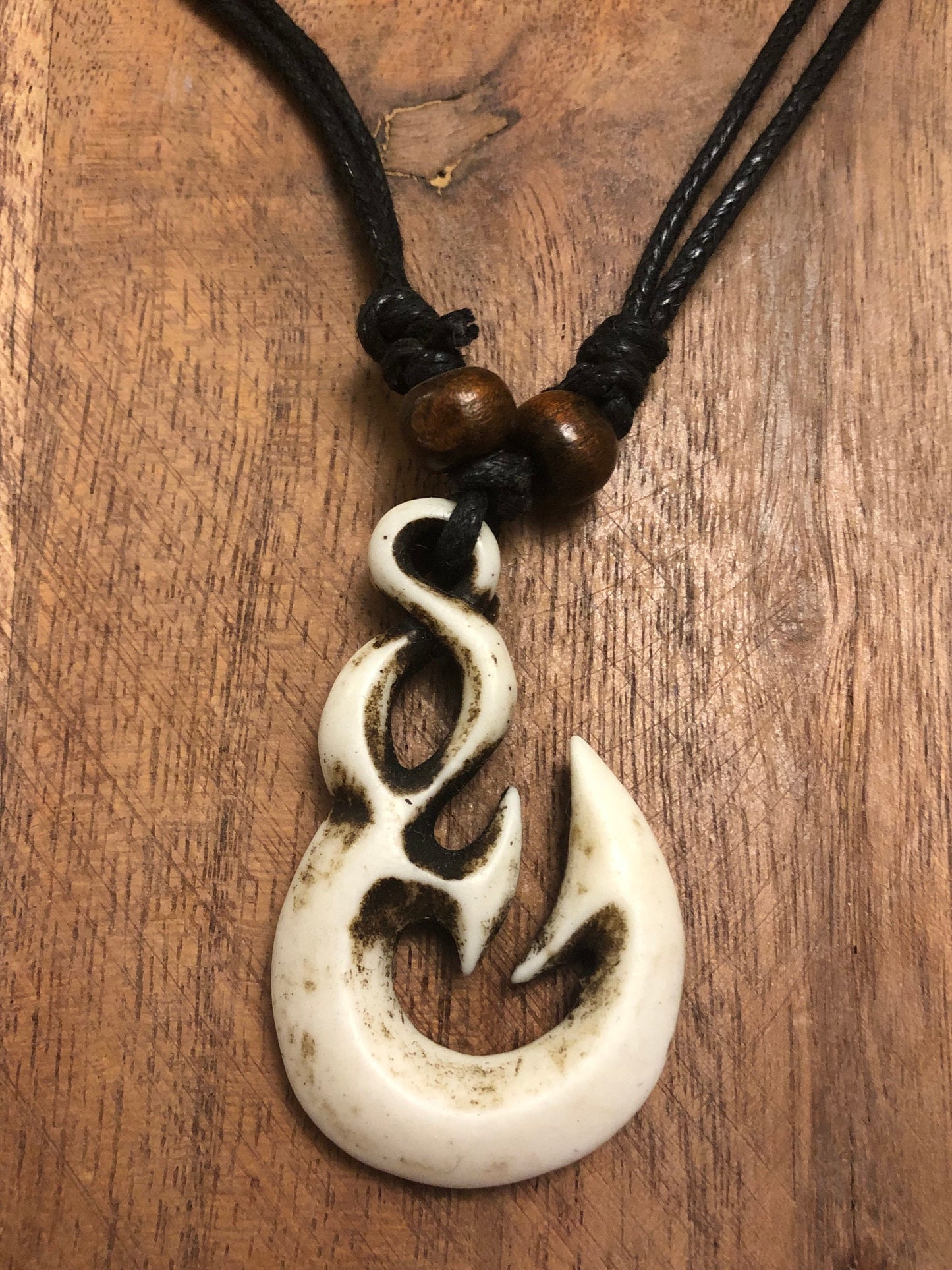 Authentically Handcrafted Polynesian Makau Fish Hook Adjustable Bone Necklace