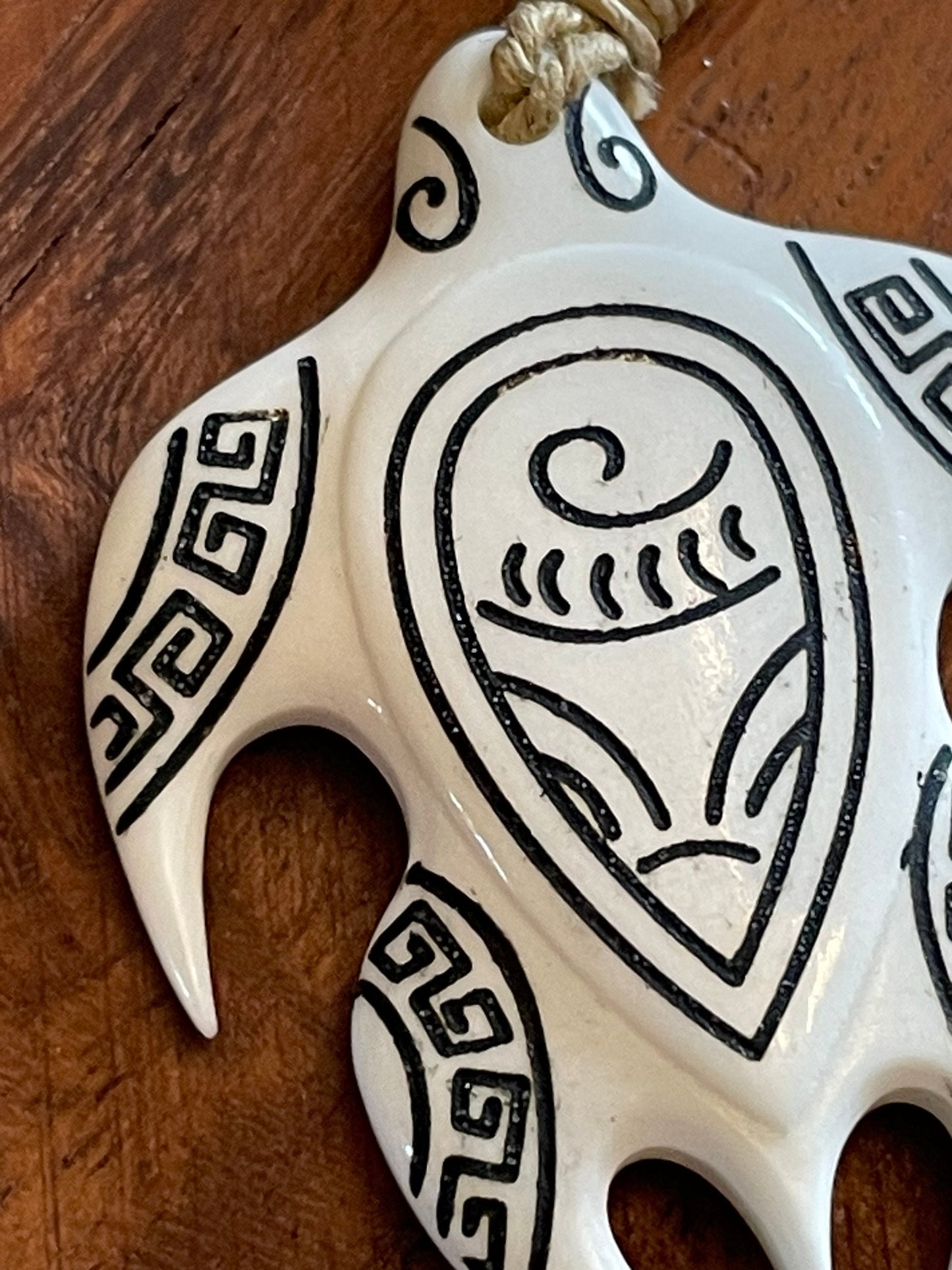 Hand Carved Bone Sea Turtle Necklace, Polynesian Art