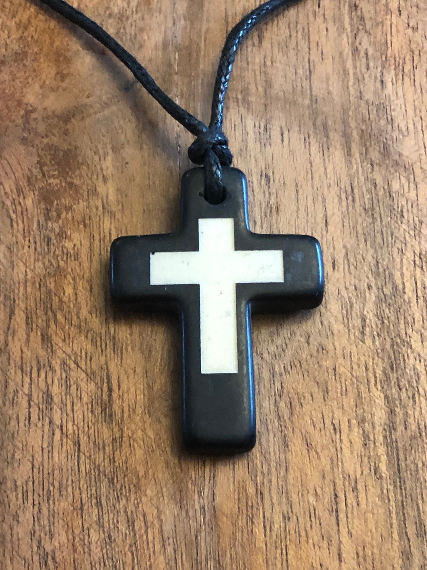 Christian Bone and Resin Cross Adjustable Necklace Polynesian Handcrafted Surfer Style