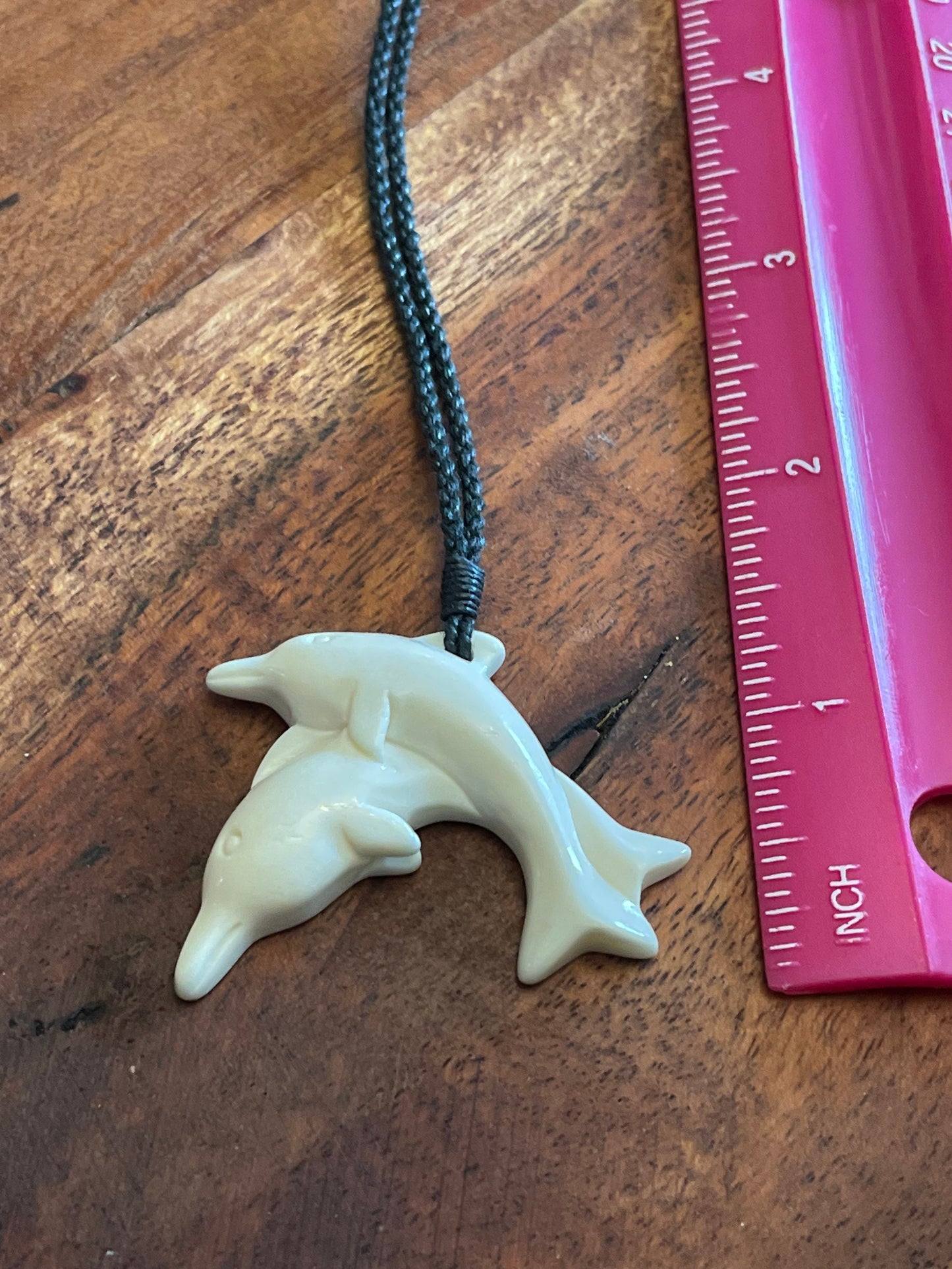 Sweet Set of Hand Carved Solid Bone Polynesian Dolphins Adjustable Necklace