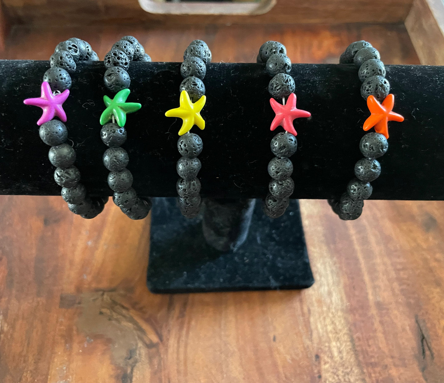 Authentic Lava Beaded Elastic Bracelet with a Starfish or  iʻa hōkū Clay Accent Bead