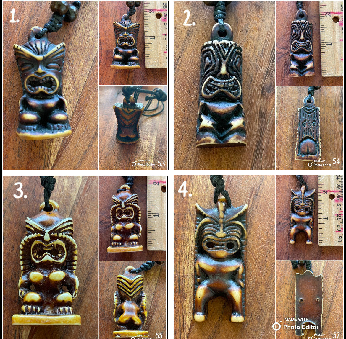 Traditional Polynesian Handcrafted Bone and Resin Tiki Adjustable Necklace