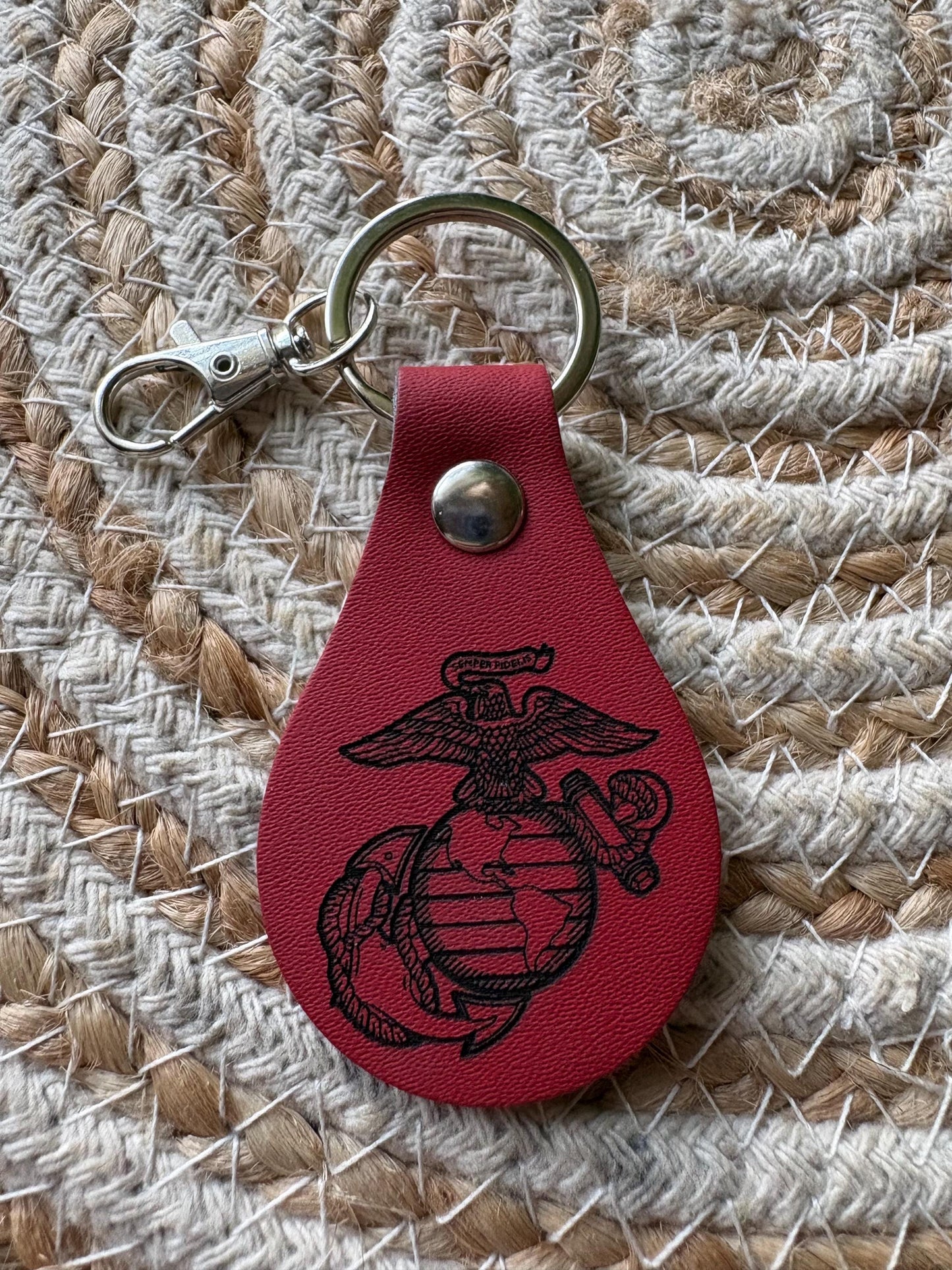 Engraved Leather US Military Keychain, Armed Forces Gift