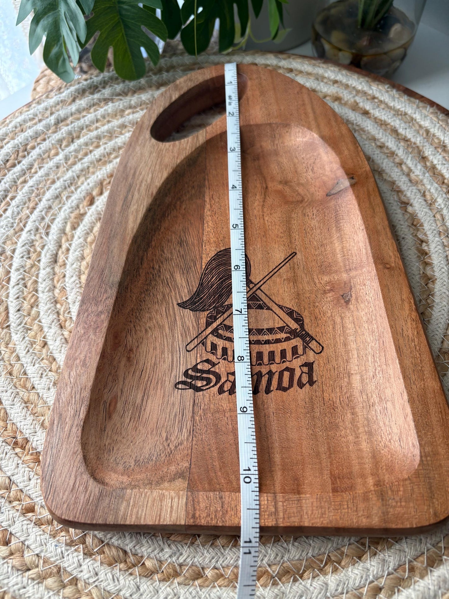 Engraved Solid Teak Wood Tray with the Seal of Samoa - Personalized Gift
