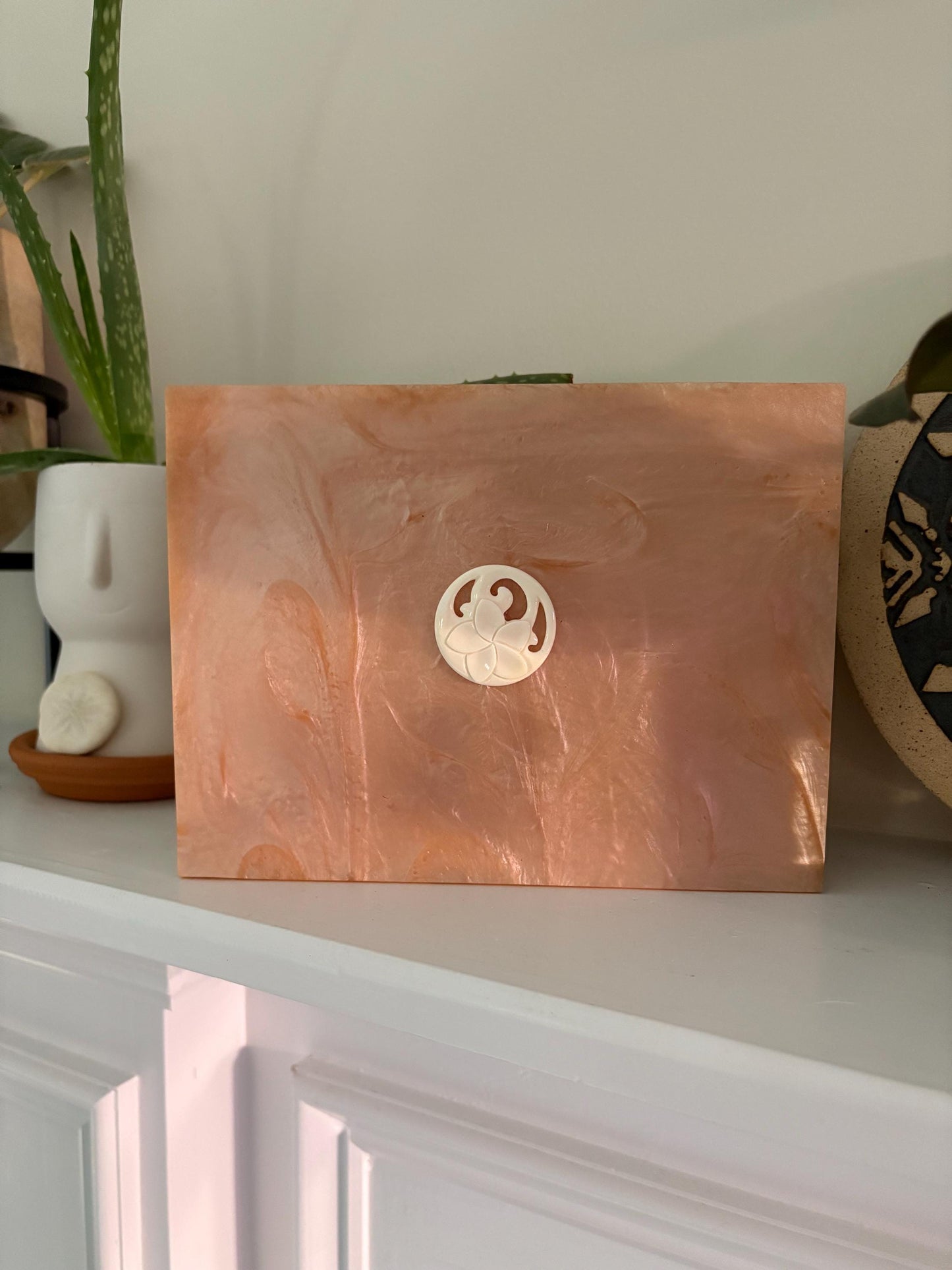 Hand-Crafted Polynesian Trinket Box: Faux Shell Inlay, Bone Koru Decor