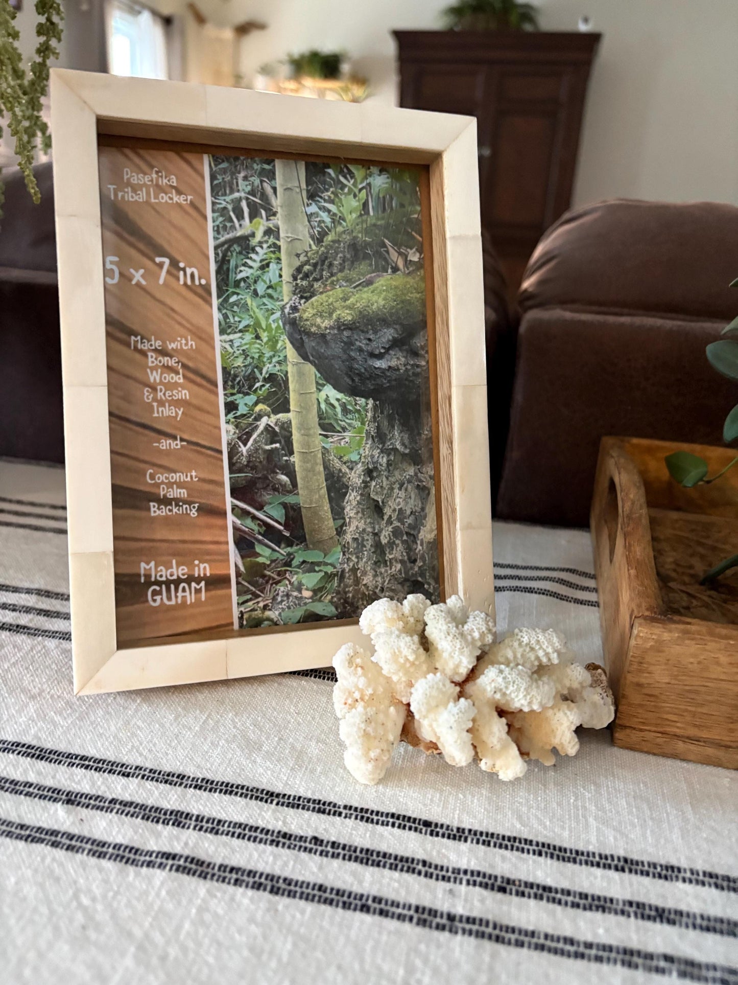 Polynesian Wood & Bone Inlay 5x7 Picture Frame