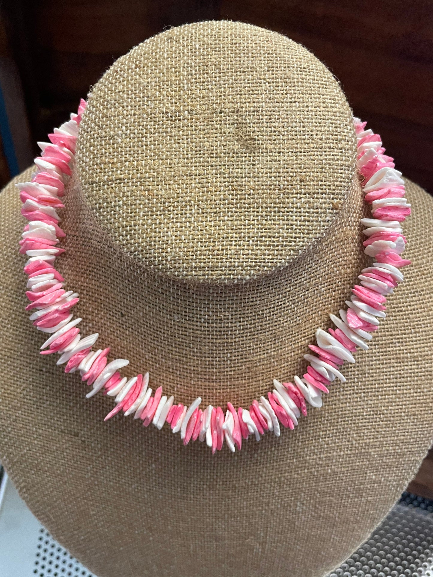 Chic Feminine Pink and White Classic Puka Shell Necklace