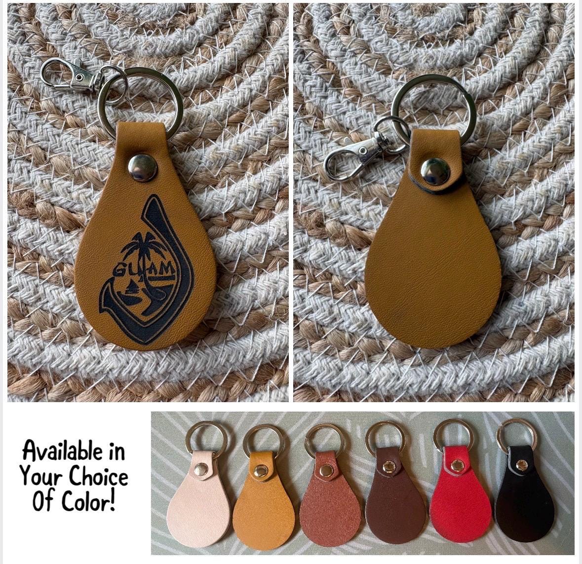 Leather Engraved Guam Keychains with Swivel Metal Clip - Personalization Available!