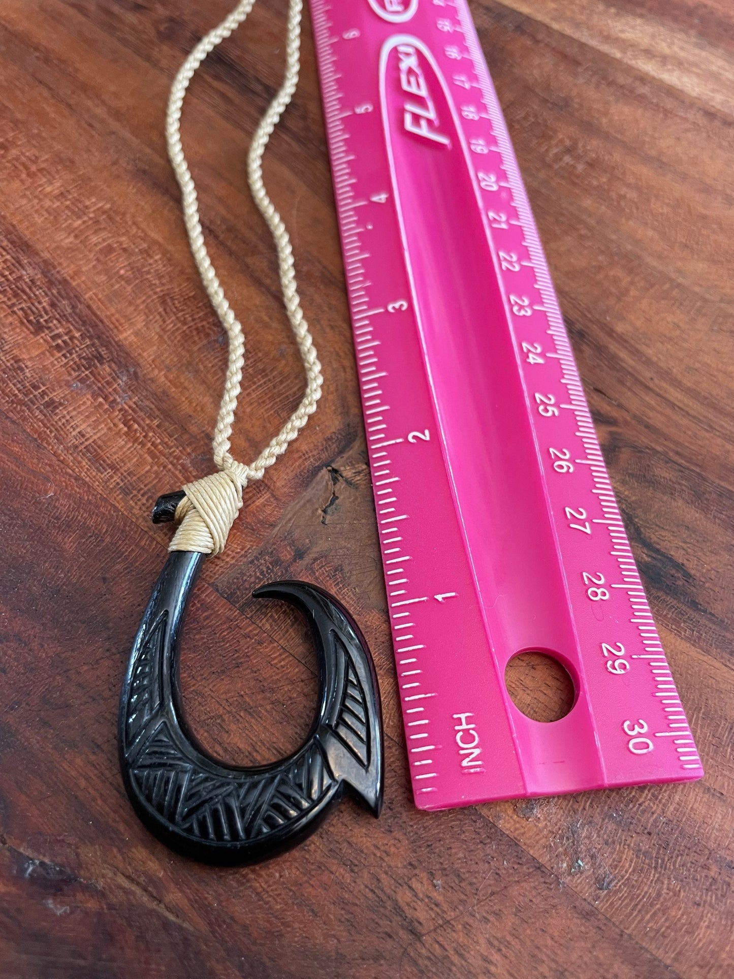 Hand Carved Buffalo Bone Makau Necklace: Micronesian/ Polynesian Fish Hook Pendant