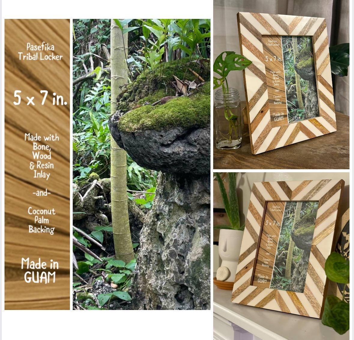 Polynesian Wood & Bone Inlay 5x7 Picture Frame