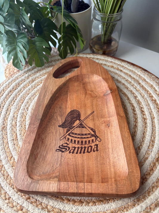Engraved Solid Teak Wood Tray with the Seal of Samoa - Personalized Gift