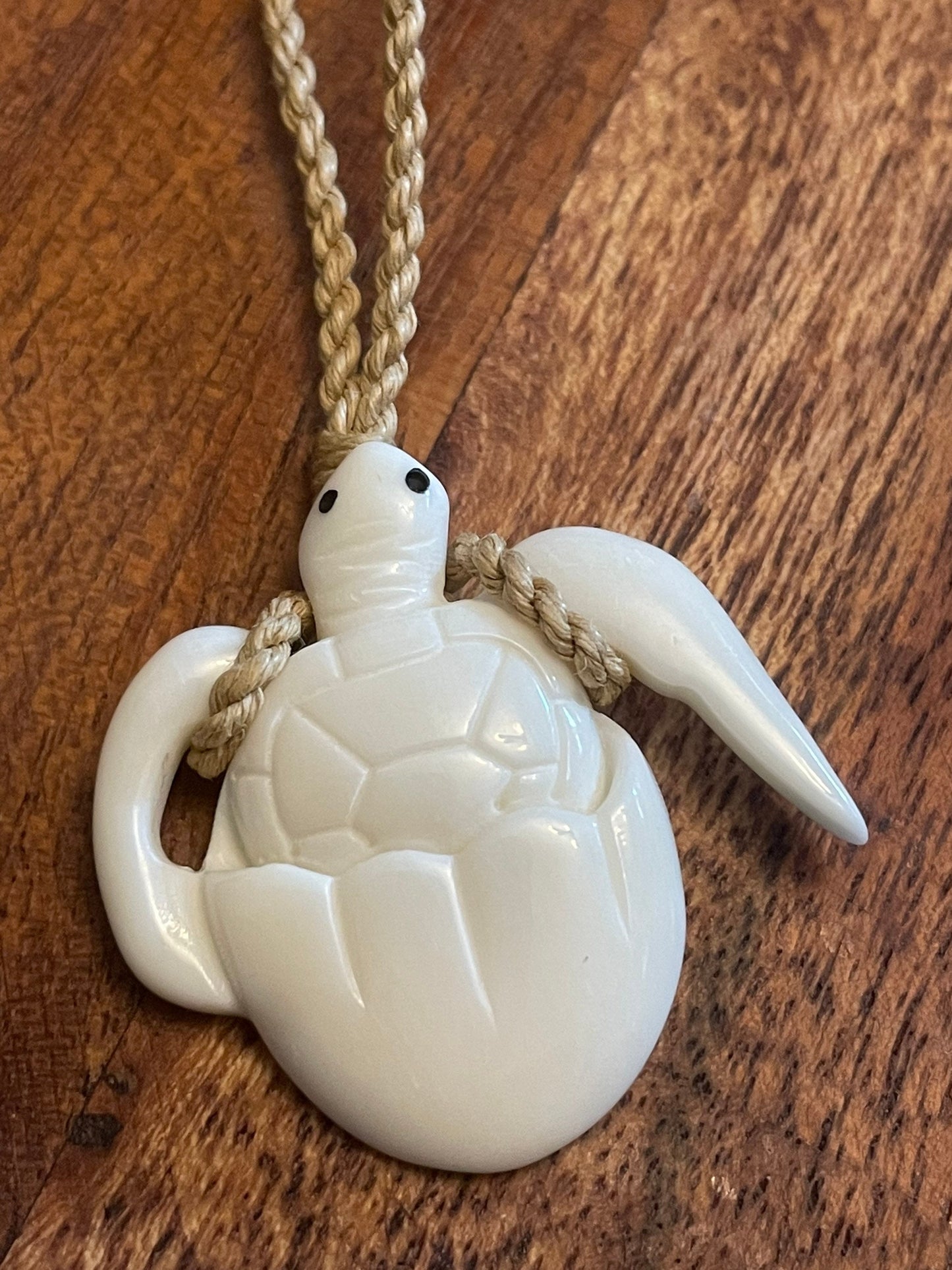 Hand Carved Buffalo Bone Sea Turtle Necklace, Honu Hatching