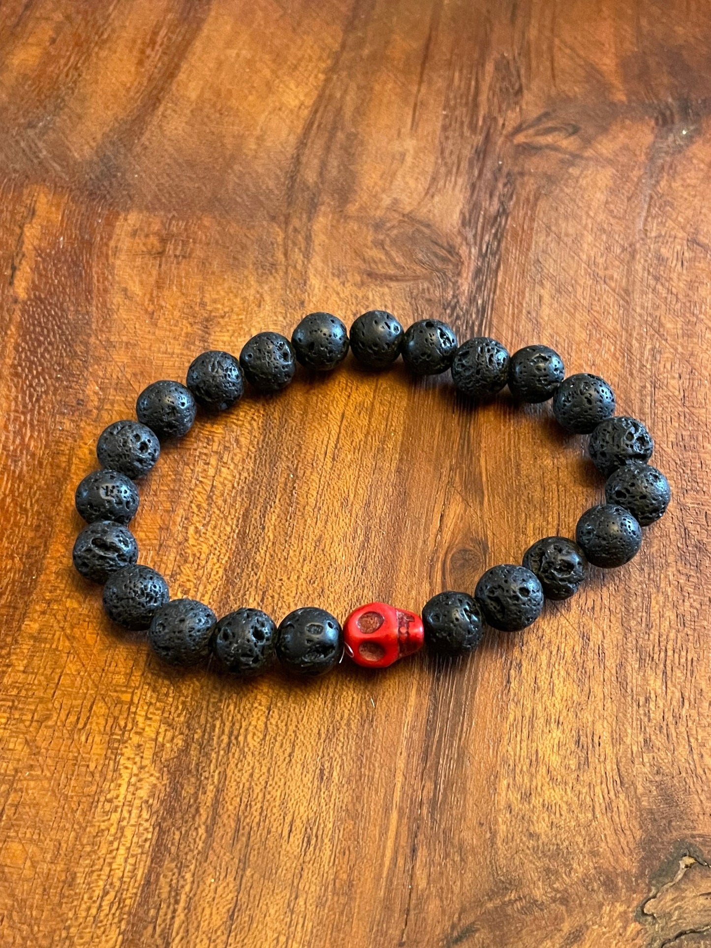 Unique Authentic Lava Bead Skull Elastic Bracelets in Multiple Colors
