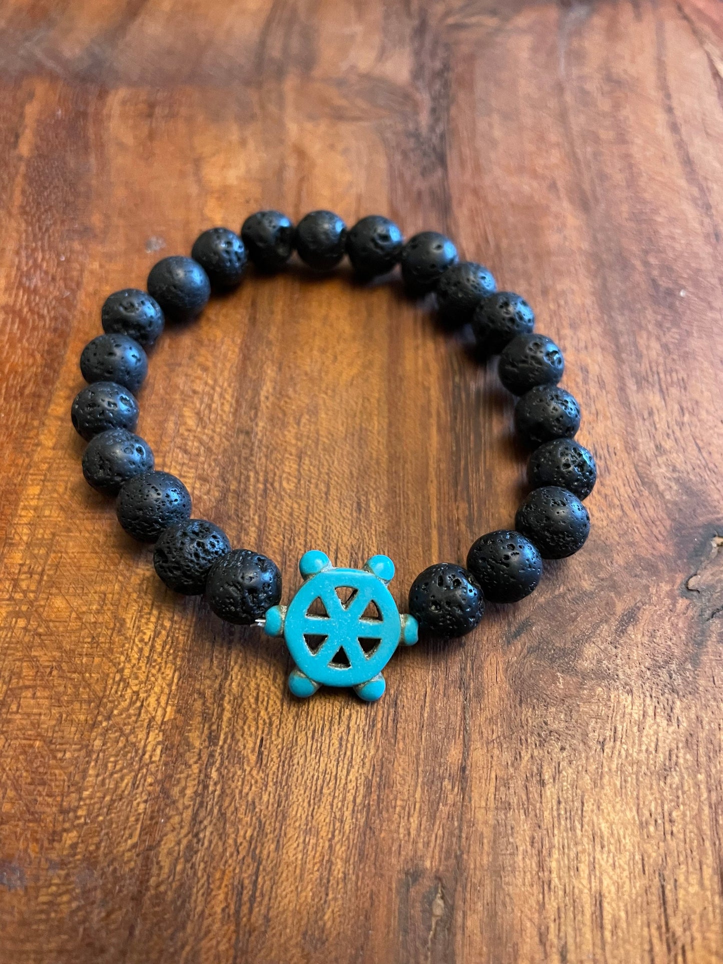 Real Lava Bead Elastic Bracelets with Turquoise Nautical Clay Bead Accent Beads