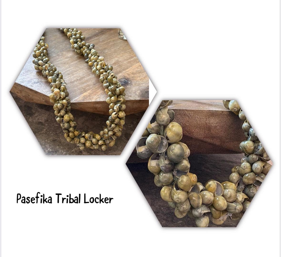Sage Green Mongo Shell Lei Necklace – Adjustable Ribbon Tie