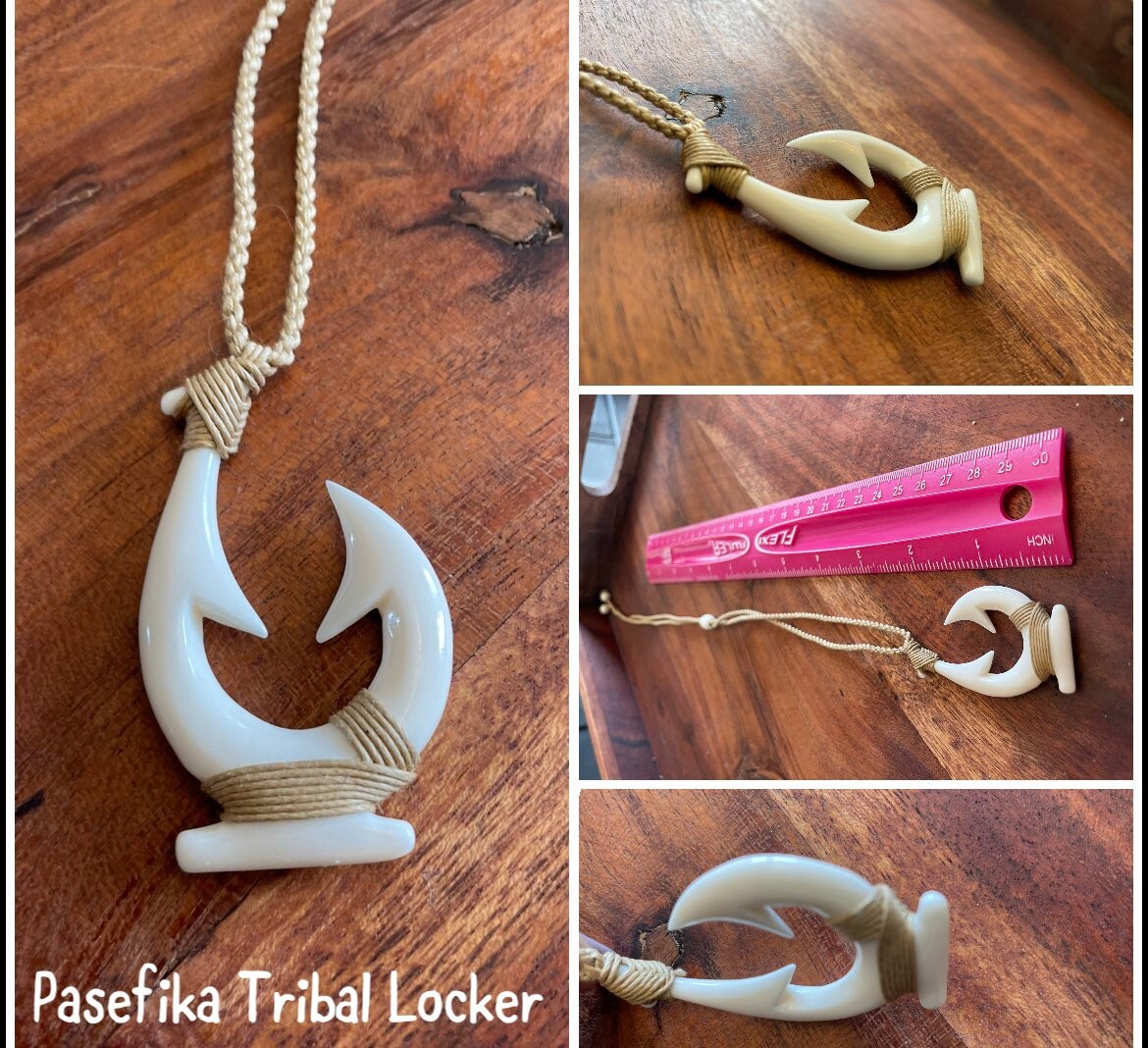 Masculine Surfer Cord Wrapped Makau or Fish Hook Adjustable Warrior Necklace