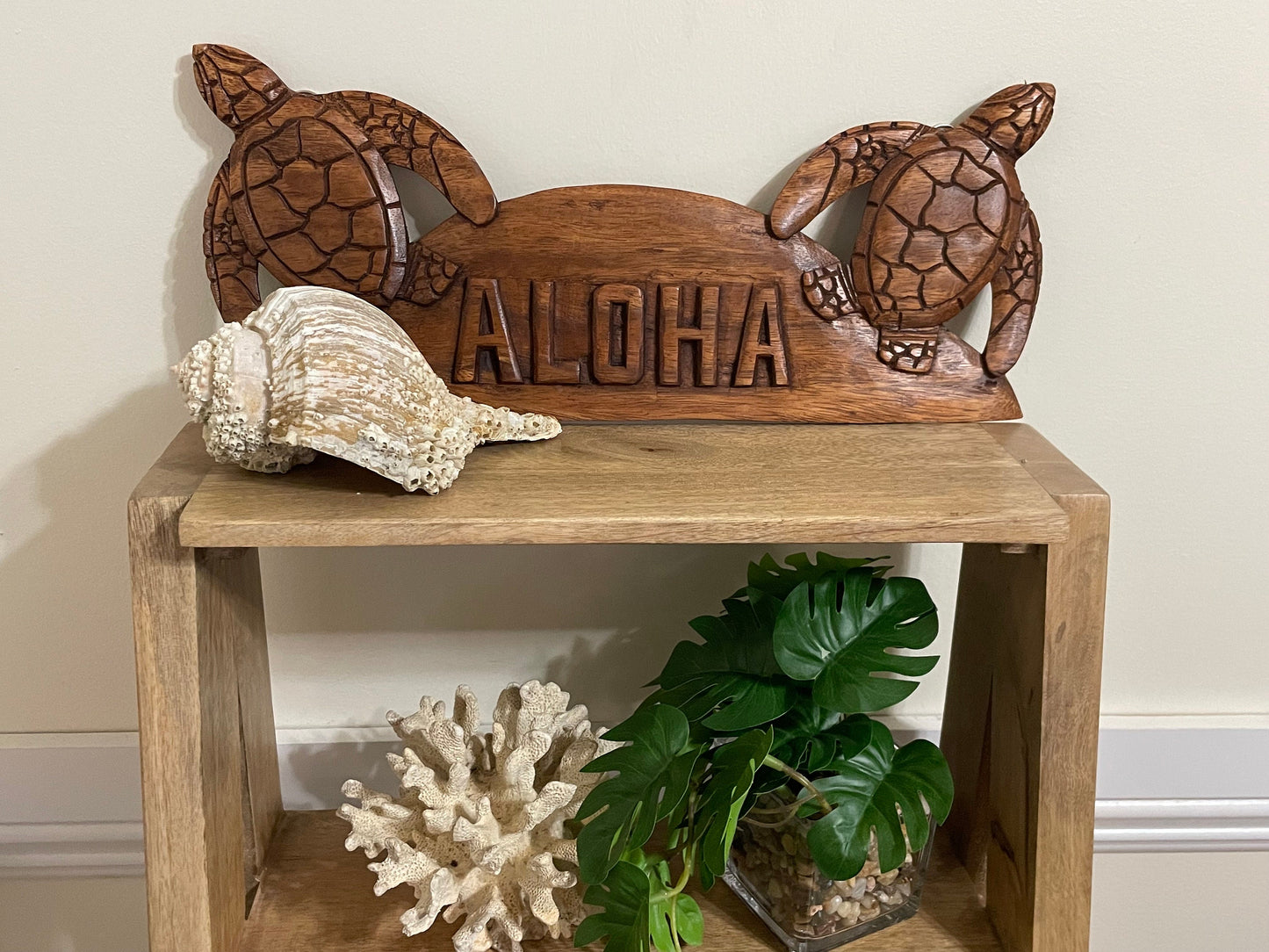 Solid Handcarved Hibiscus Wood Turtle Welcome “Aloha”  Plaque- Beautifully Handcrafted Wall Decor